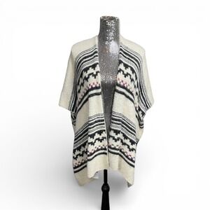 Boho Soft Knit Geometric Aztec Drape Open Front Vest Cape Poncho OSFM Loungewear